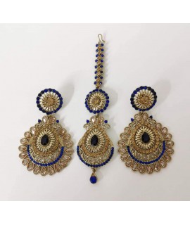 Earrings and tikka set-royal blue