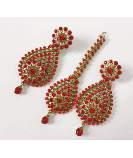 Earrings and tikka set-red