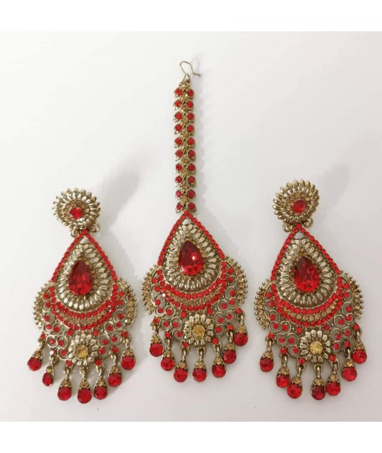 Earrings and tikka set-red
