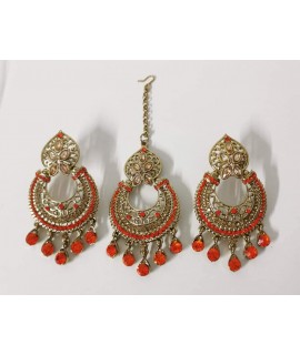 Earrings and tikka set- orange 