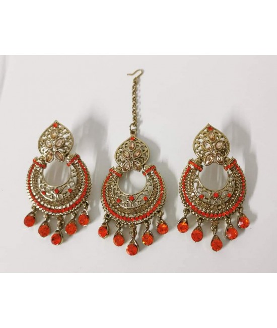 Earrings and tikka set- orange 