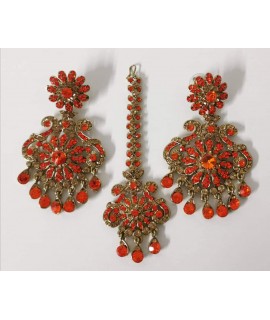 Earrings and tikka set- orange