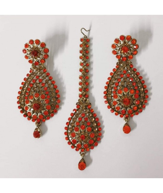 Earrings and tikka set- orange